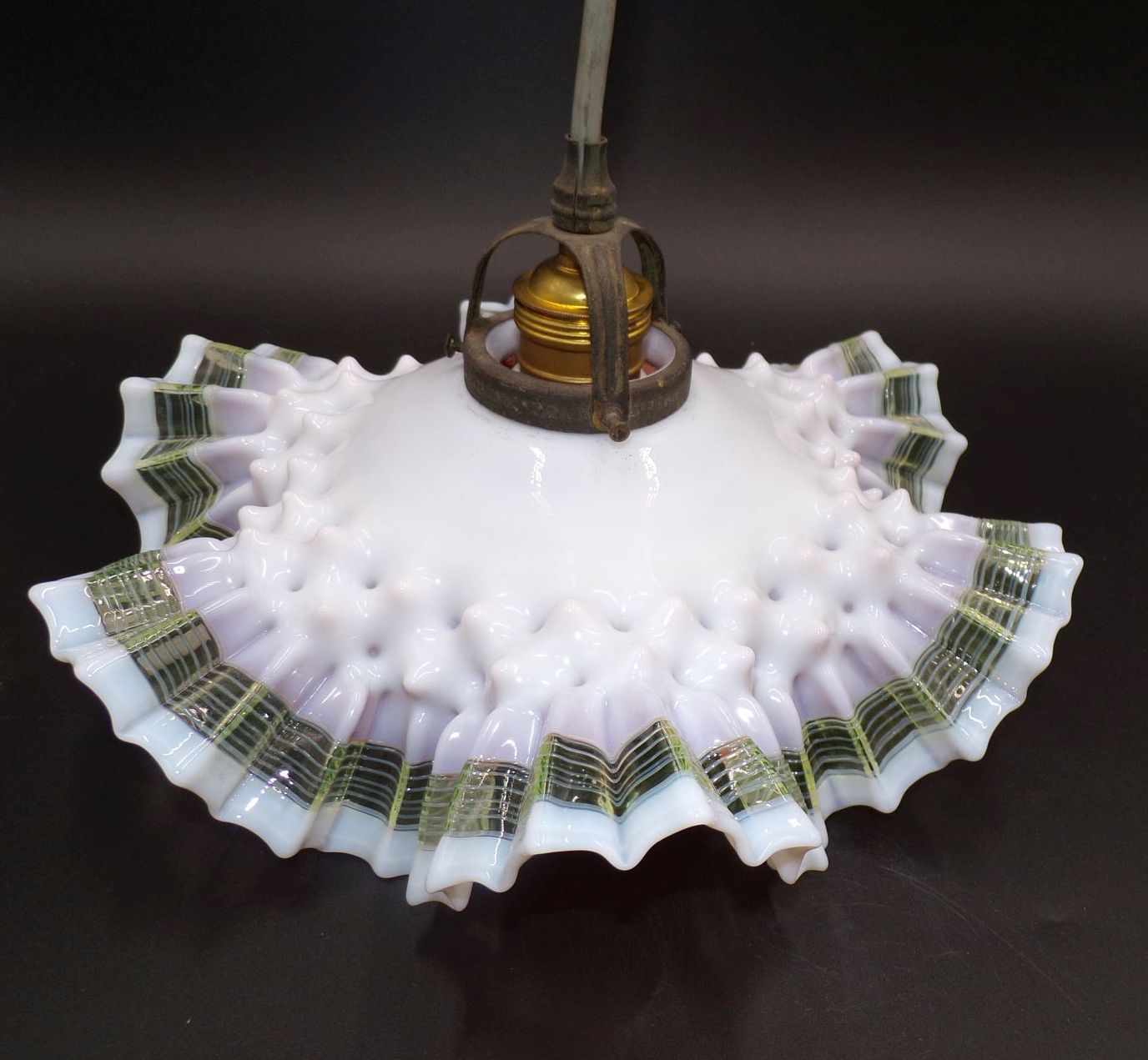 Alte Deckenleuchte Böhmen Glasmalerei um 1900 Rüschenlampe Antik 