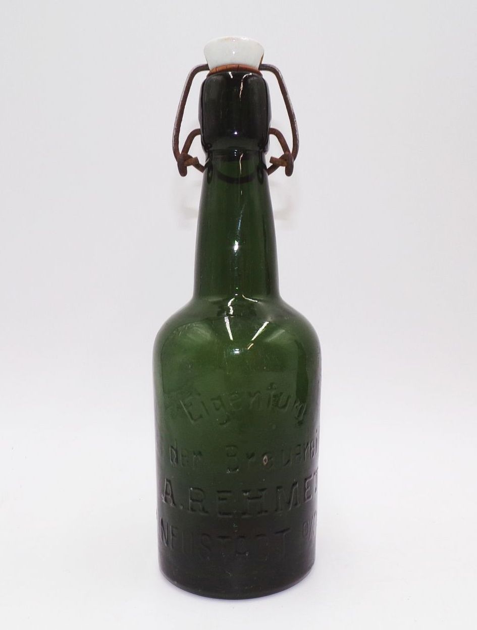 Alte Bierflasche Brauerei Rehmet Neustadt Oberschlesien mit Verschluss 