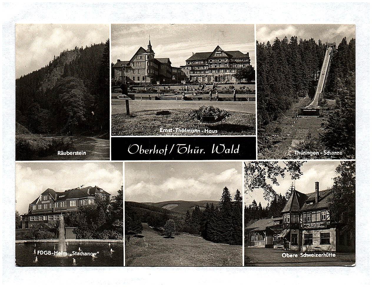 Ak Oberhof Thüringer Wald Ernst Thälmann Haus Räuberstein Schanze Obere Schweizer Hütte DDR Ak Oberhof Thüringer Wald Ernst Thälmann Haus Räuberstein Schanze Obere Schweizer Hütte DDR
