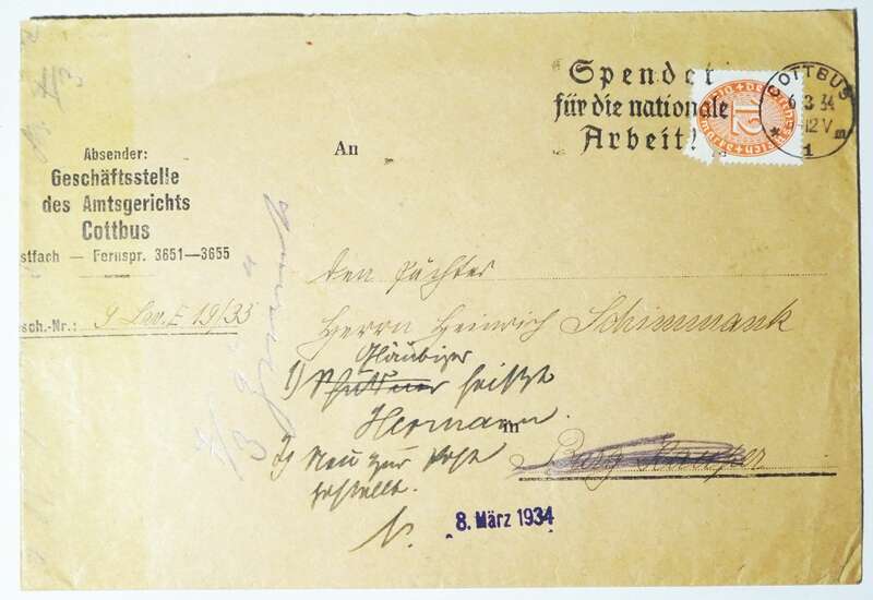 Brief 1934 Amtsgericht Cottbus 
