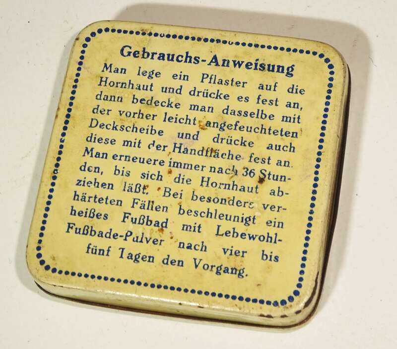 Alte Lebewohl Ballen Scheiben Blechdose gegen Hornhaut 1920er 