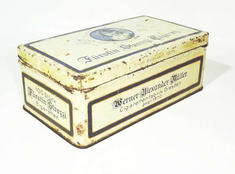 Alte Blechdose Fürstin Strozzi Cigaretten Müller Zigarettenfabrik Dresden 1910er