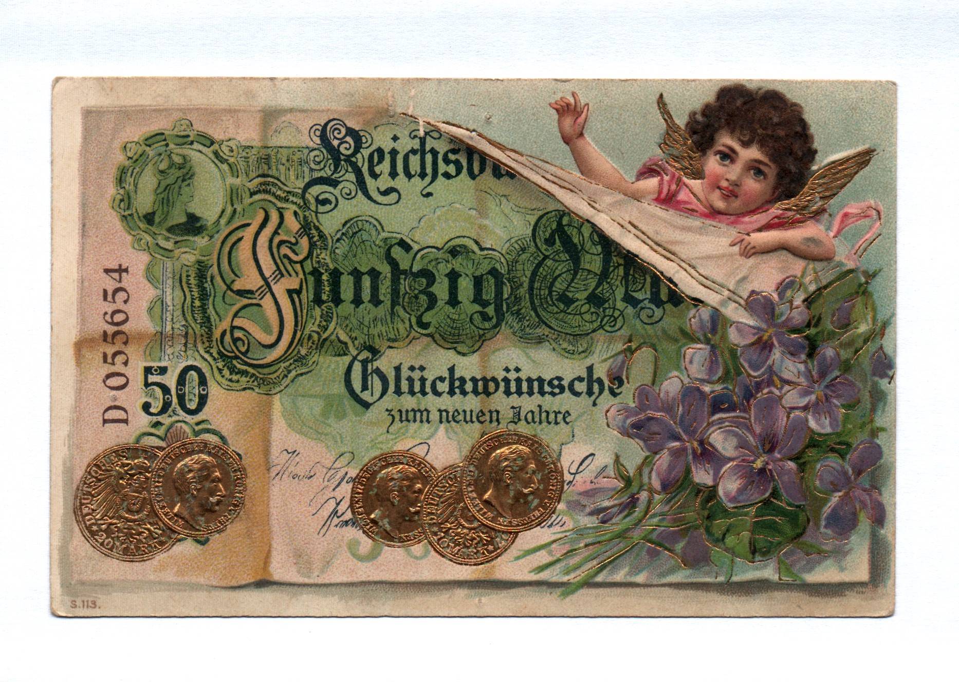 Künstler Ak geprägt Geldschein Engel Glückwünsche zum neuen Jahre 1907 Künstler Ak geprägt Geldschein Engel Glückwünsche zum neuen Jahre 1907