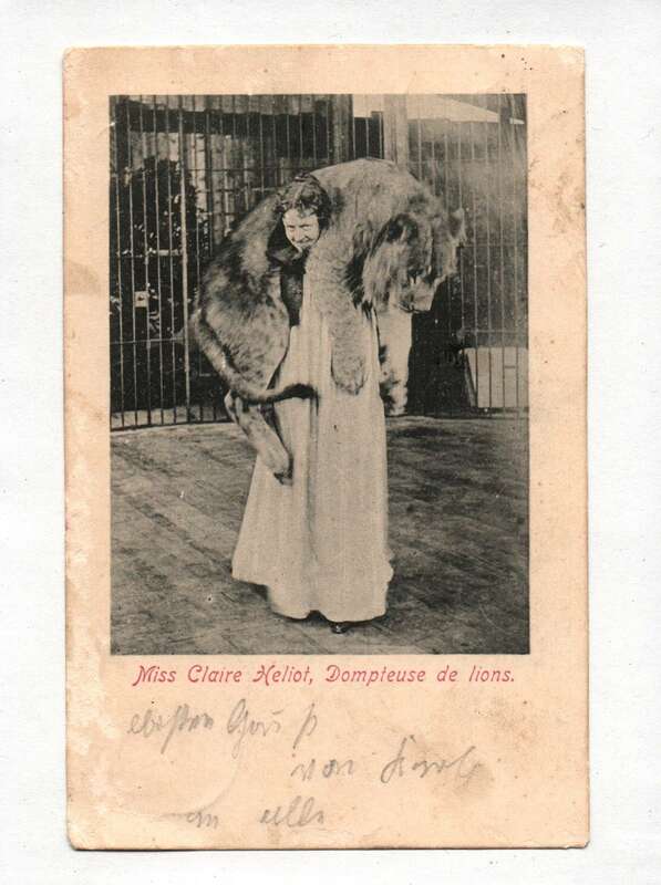 Ak Miss Claire Heliot, Dompteuse de lions 1899