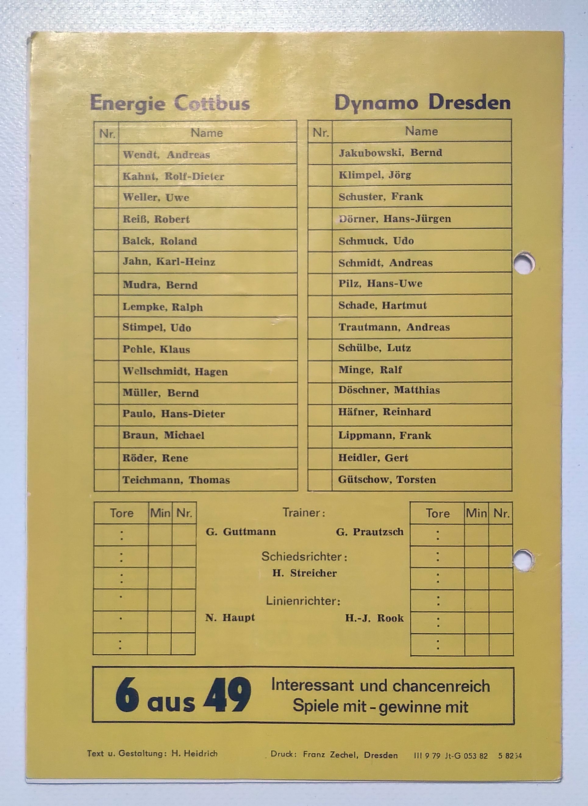 Fußball Programmheft 1982 Nachwuchs Oberliga Cottbus - Dynamo Dresden