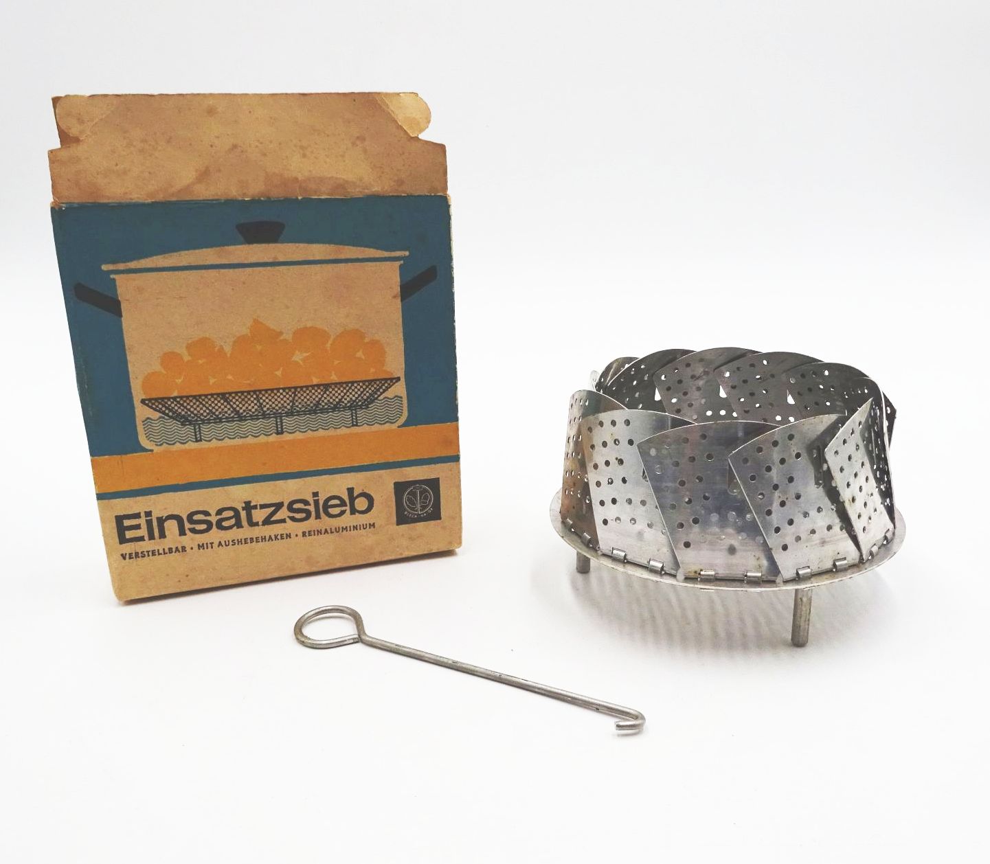 Einsatzsieb DDR Originalkarton Aluminium dämpfen Sieb Küche