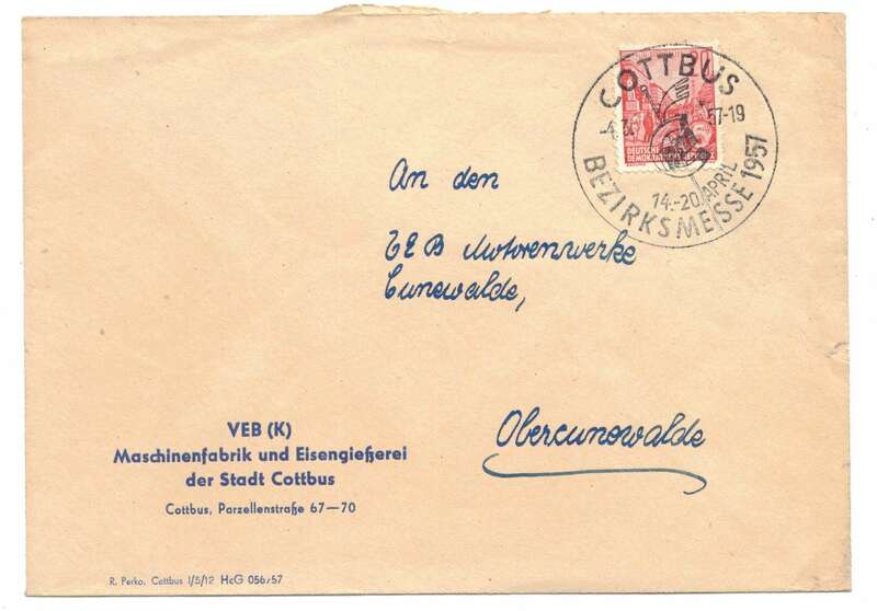 Firmen Brief 1957 VEB Maschinenfabrik Eisengießerei der Stadt Cottbus