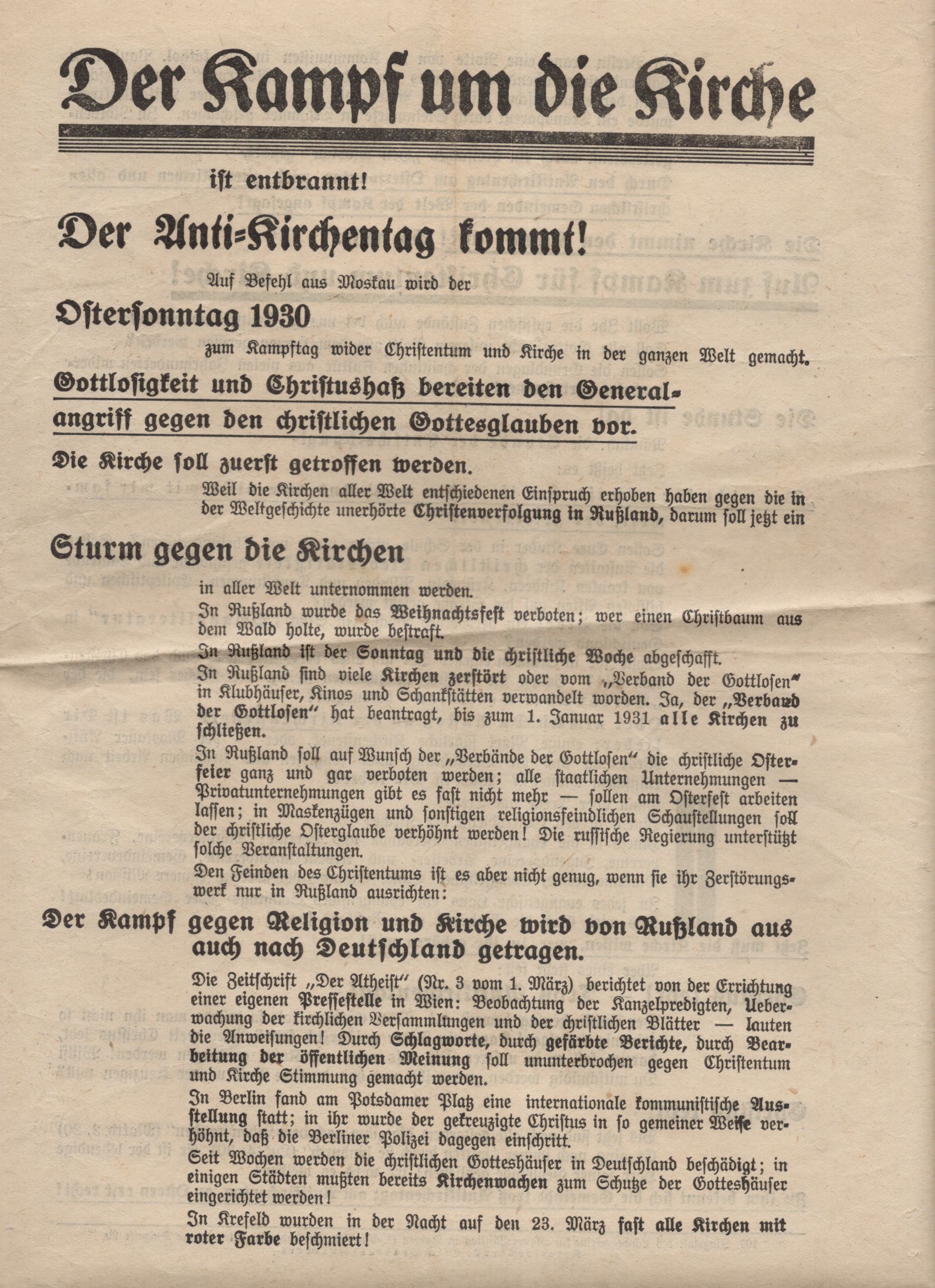 Flugblatt Der Kampf um die Kirche 1930 Landesverein Innere Mission in Bayern