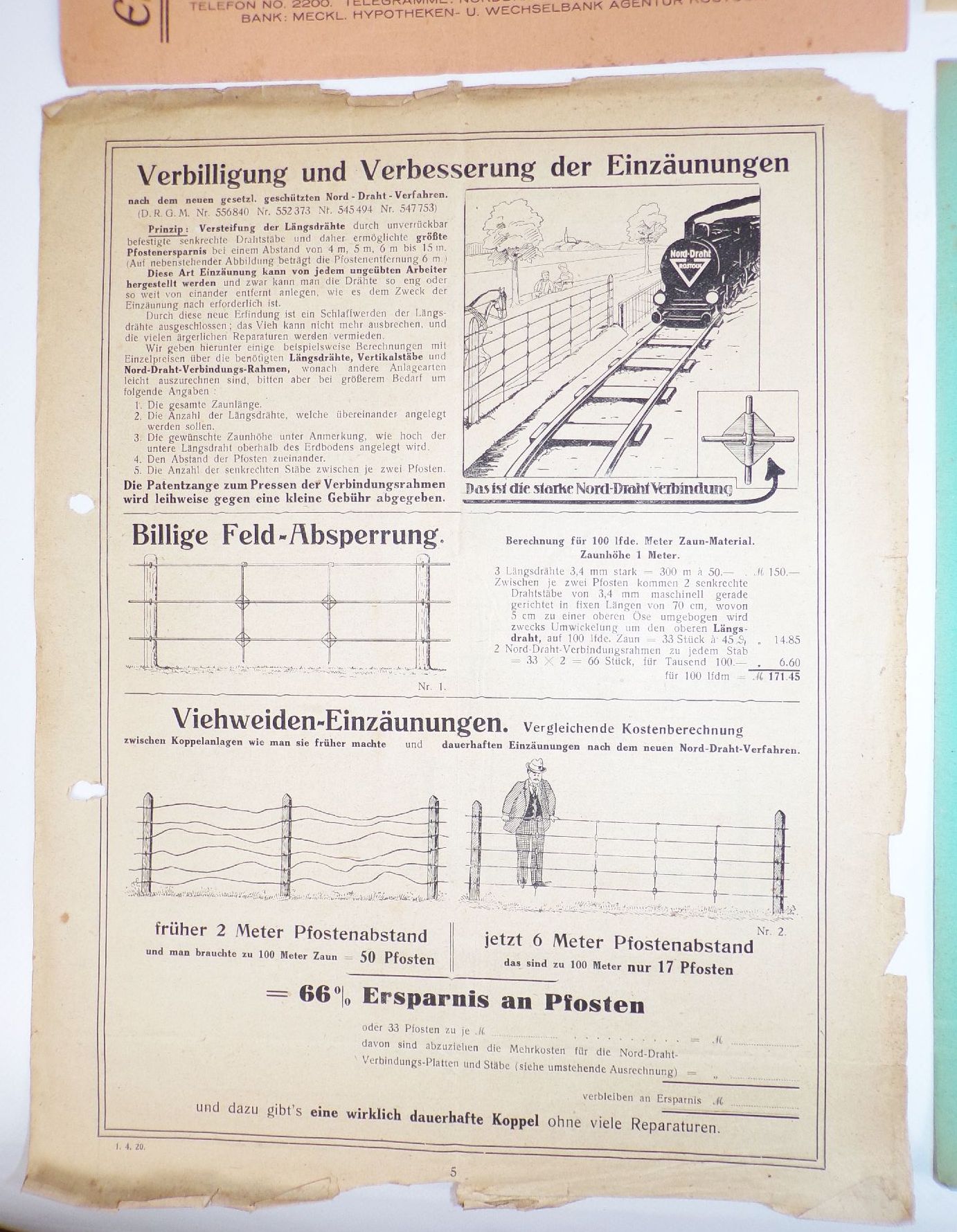 Rostock Nord Draht Eisen Industrie 1920 Papier Reklame 