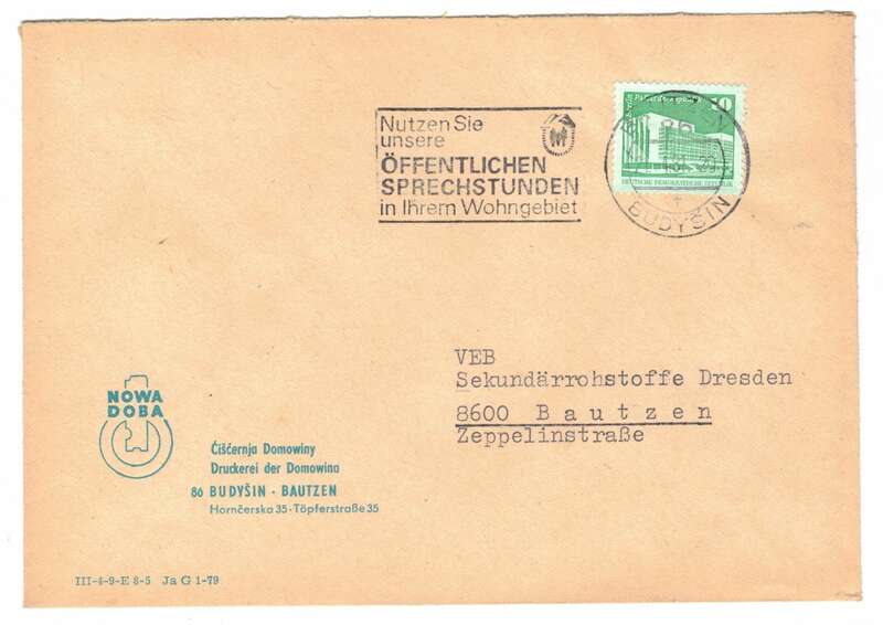 Firmen Brief Nowa Doba Druckerei der Domowina Bautzen 1981 Sorben