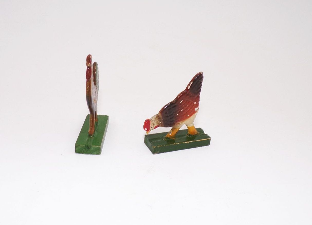 Alte Birkola Flachfiguren um 1930 Rosswein Hühner Hahn Gänse