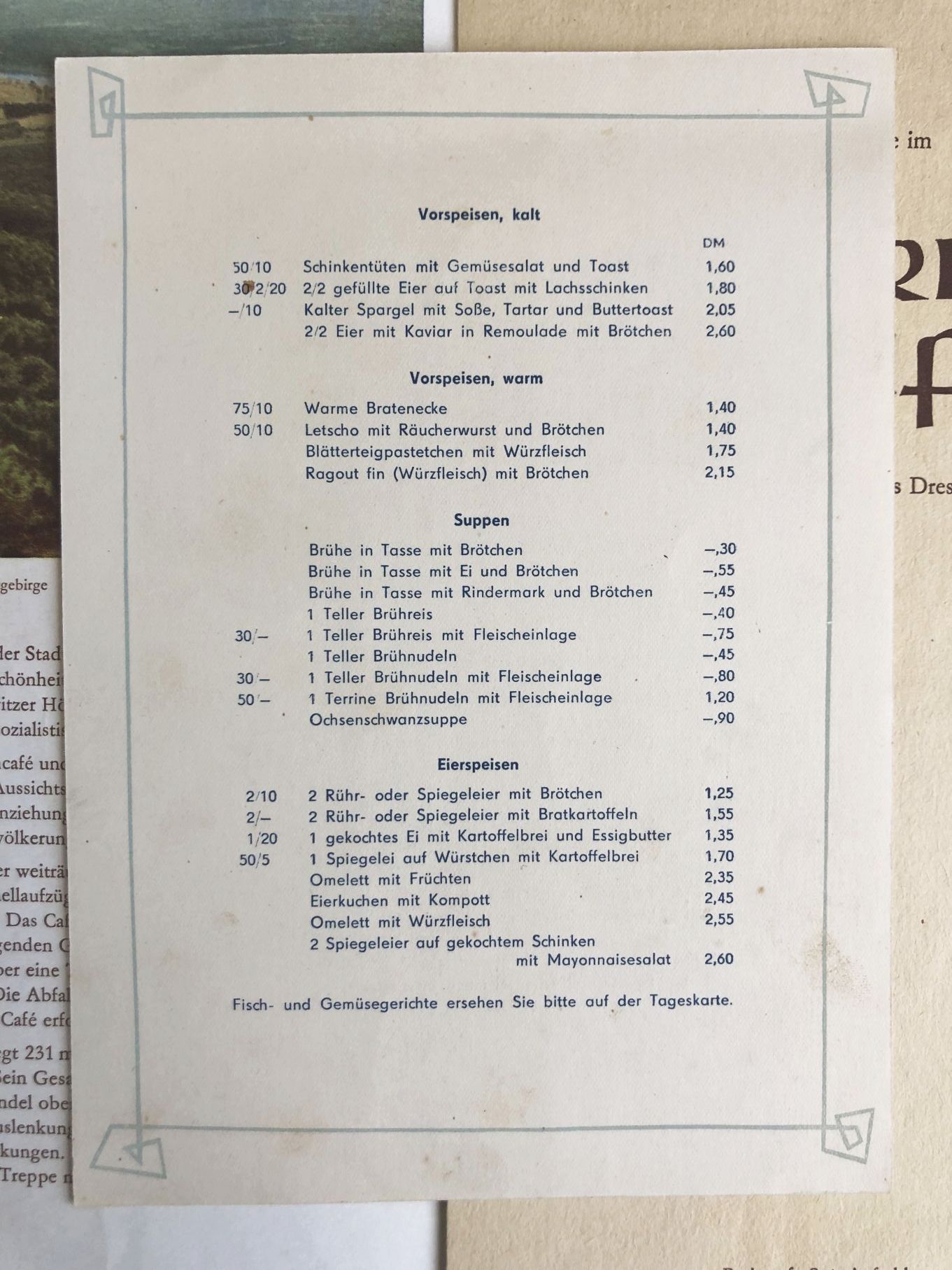 DDR Speisekarten Fernsehturm Dresden Original 1969 Turm Cafe