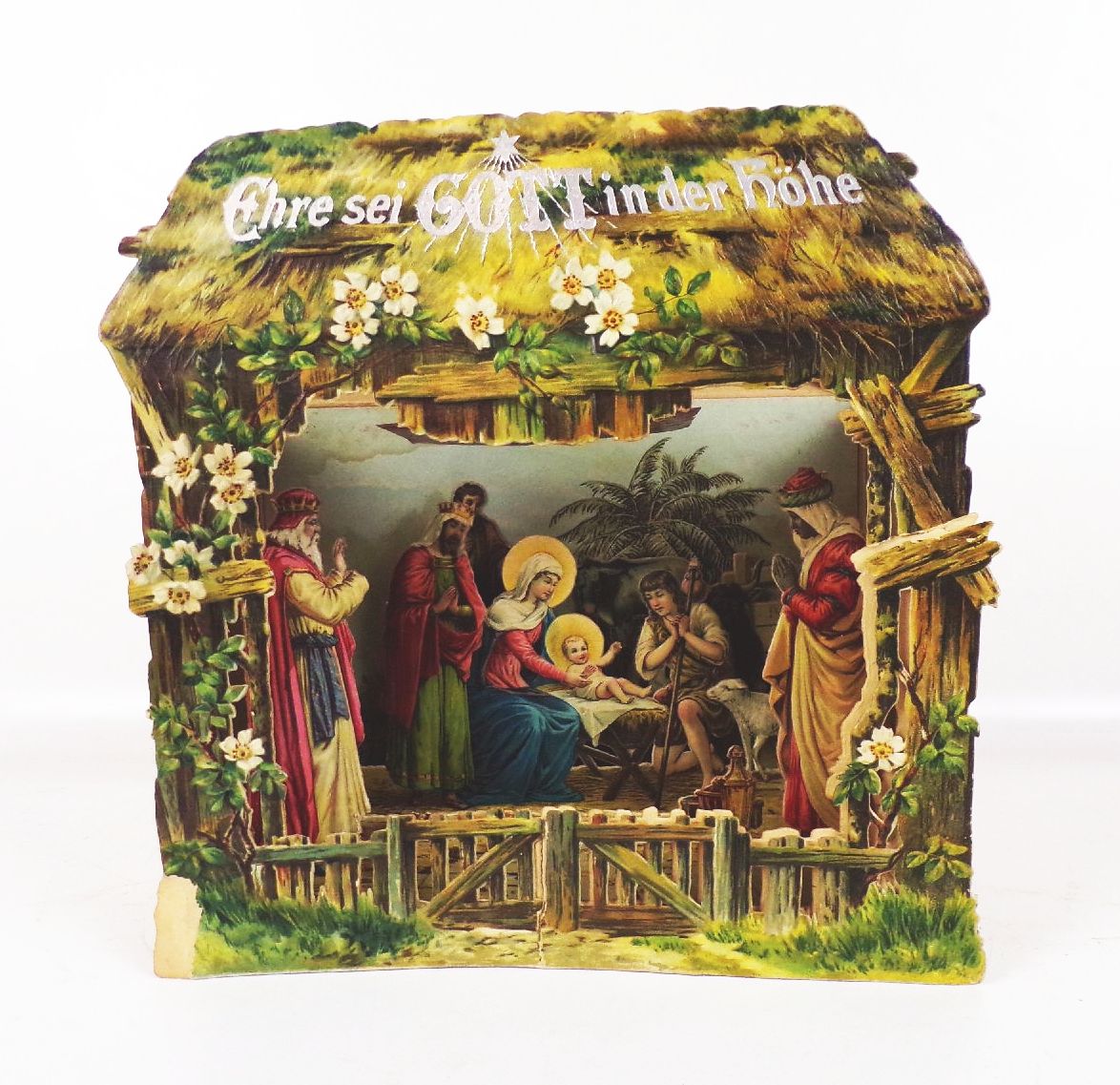 Alte Krippe aus Papier um 1900 lithografierte Weihnachtskrippe 