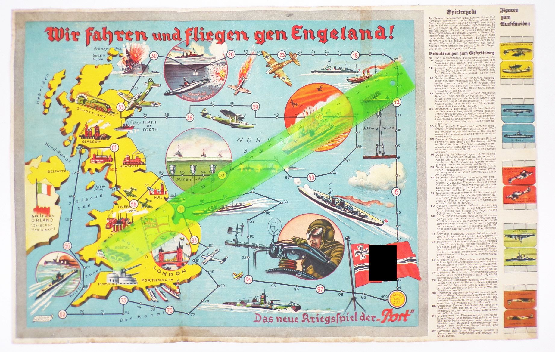 Wir fahren und fliegen gegen Engeland 2 Wk Brettspiel Kriegsspiel mit Figuren selten