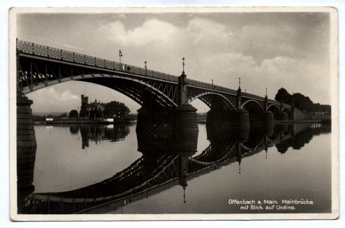 Ak Offenbach am Rhein Mainbrücke mit Blick auf Undine Hessen