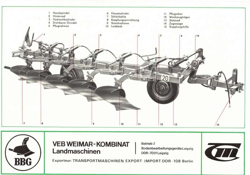 VEB Weimar Kombinat Lanschmaschinen Aufsattel - Beetpflug B201 DDR 1971 (H3 