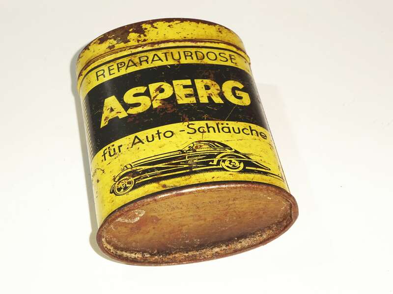 Alte Blechdose Asperg Reparaturdose Automobil Auto Schläuche Flickzeug