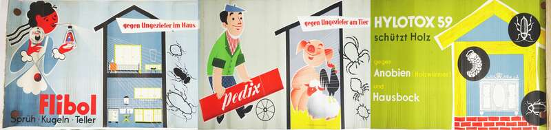 XXL Wellpappe Reklame Banner Flibol Pedix  Hylotox 59 Aufsteller 3 D Vintage 