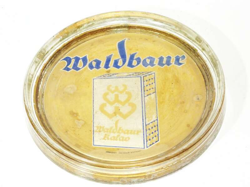 Waldbaur alter Zahlteller Glas Kakao Schokolade Reklame Teller