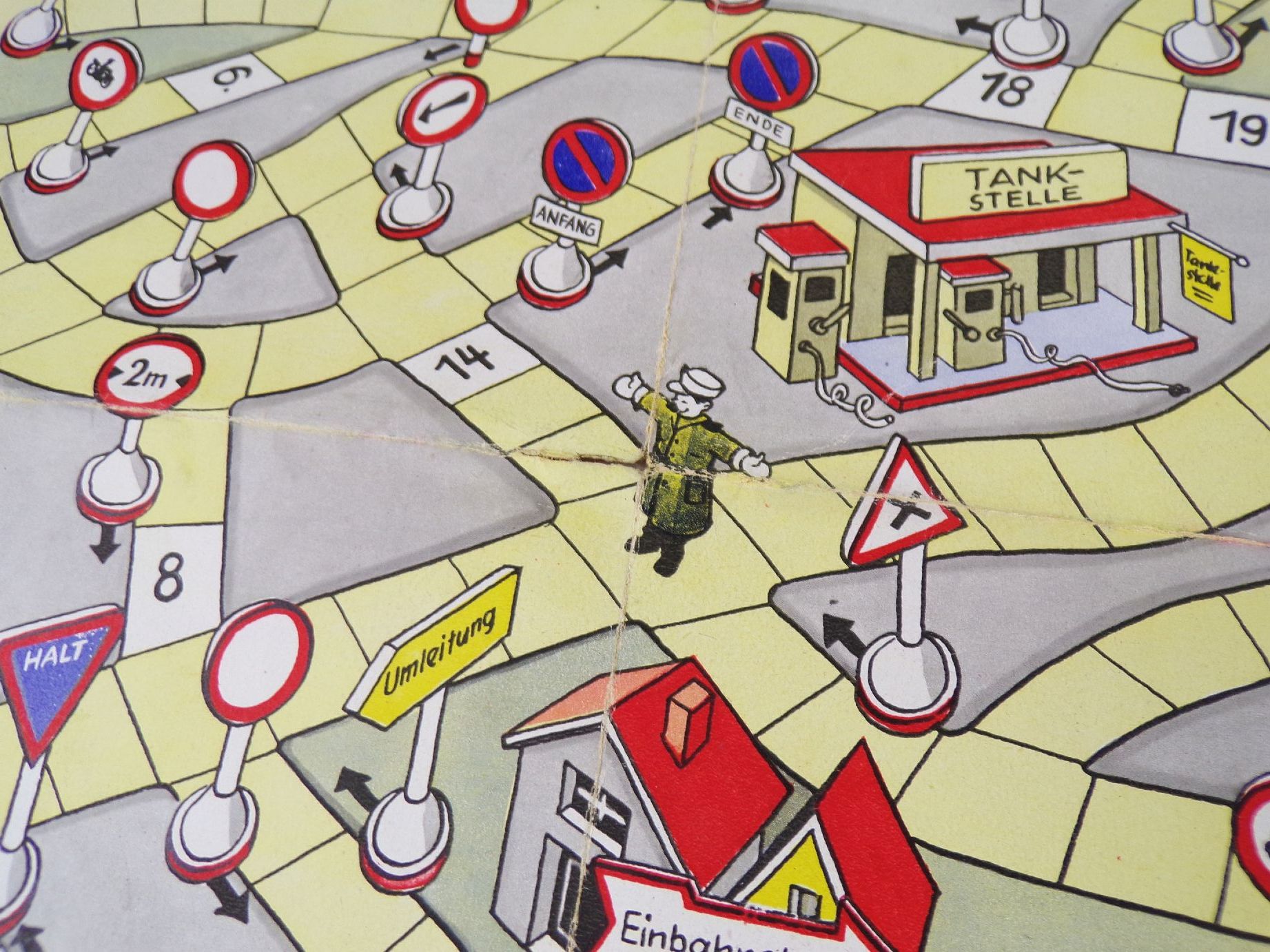 Achtung Kurve Spielbrett Ri 1954 DDR Verkehrsspiel Straßenverkehr DDR