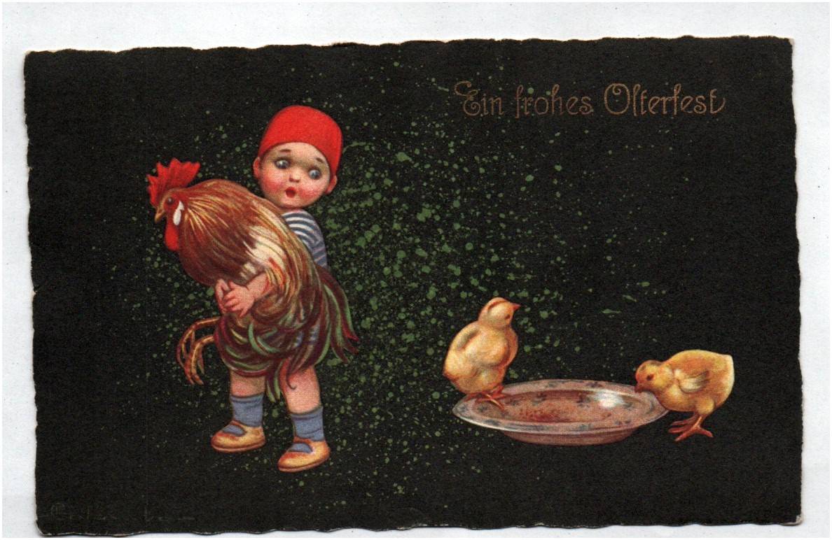 Künstler Ak Bube mit Hahn Ein frohes Osterfest 1926