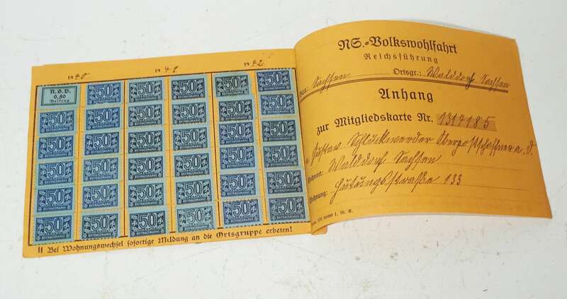 Lot Mitgliedskarten Volkswohlfahrt ab 1934 Beitragsmarken
