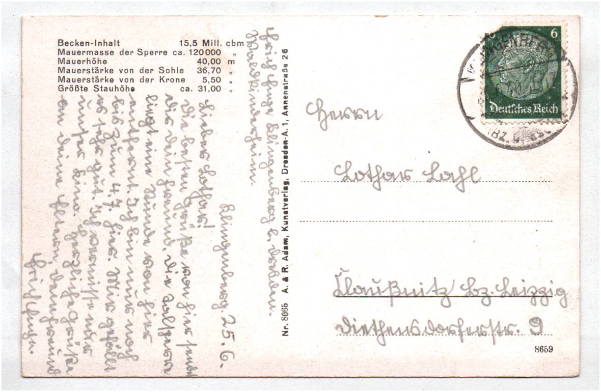 Ak Talsperre Klingenberg Sachsen 1940 Ak Talsperre Klingenberg Sachsen 1940