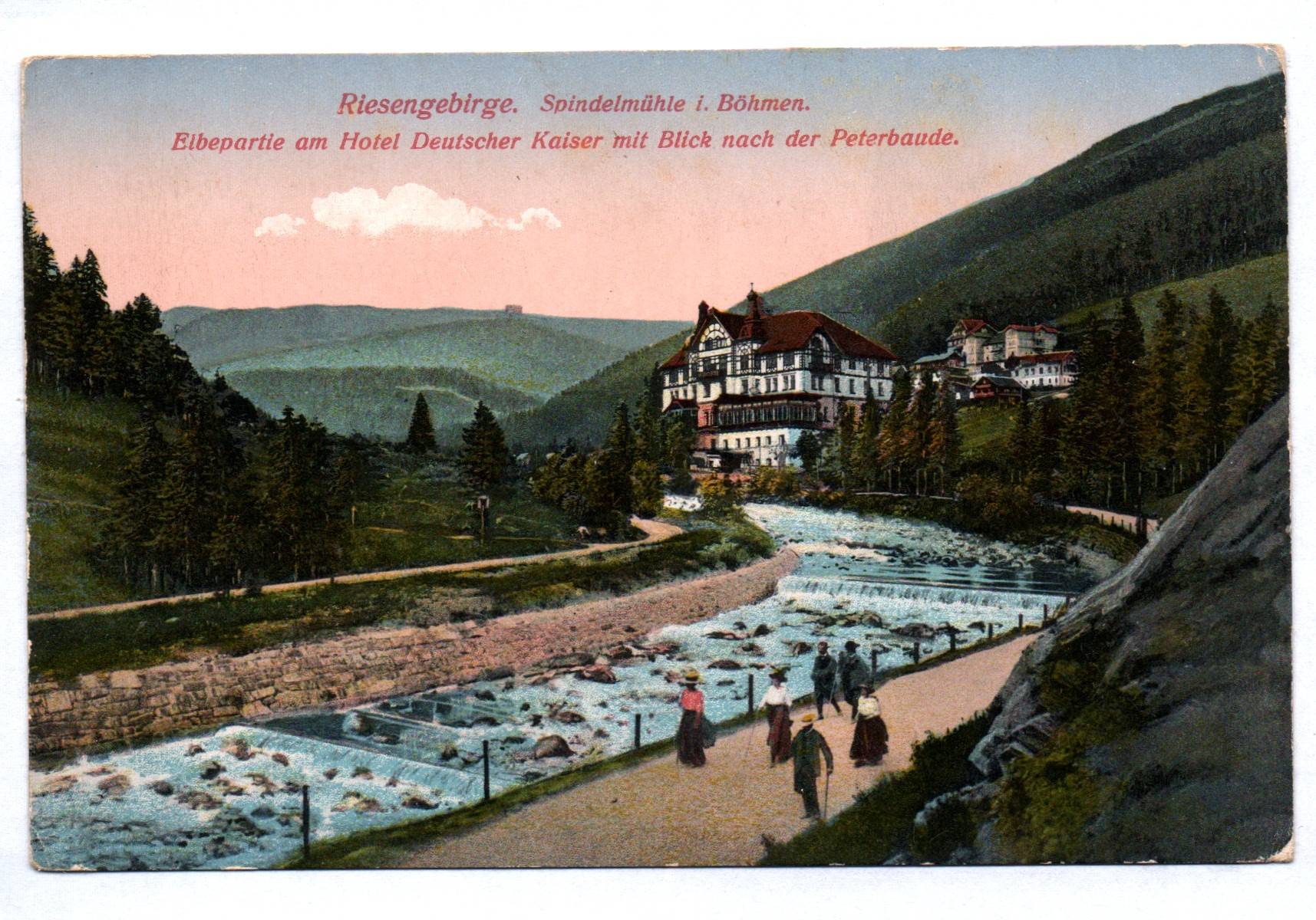 Ak Riesengebirge Spindelmühle in Böhmen Elbepartie Hotel Deutscher Kaiser 