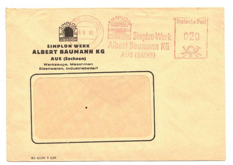 Firmen Brief Simplon Werk Albert Baumann KG Aue Werkzeuge 1960