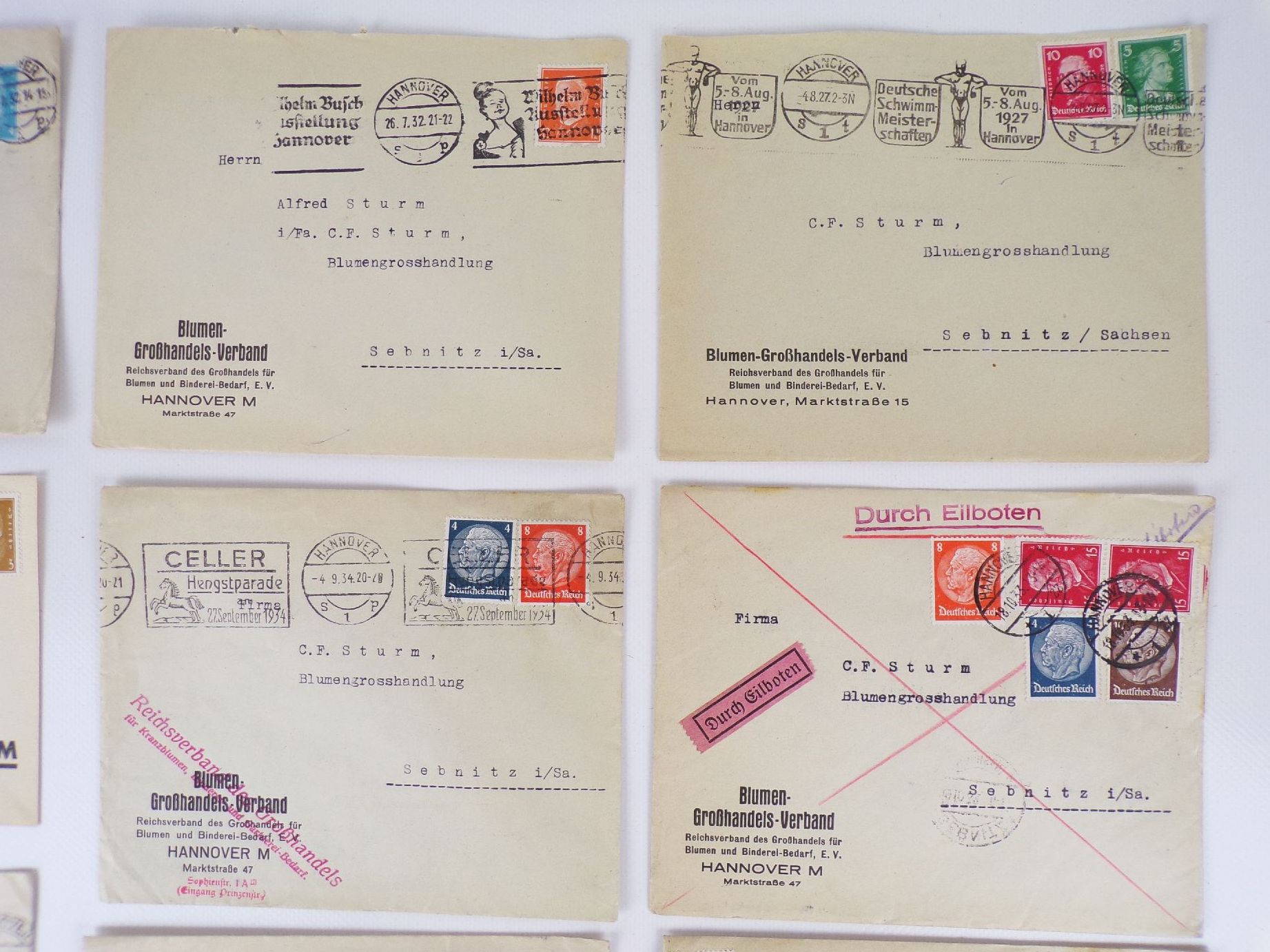 Briefe Konvolut 1932 Blumen Großhandel Verband Hannover Maschinenstempel 