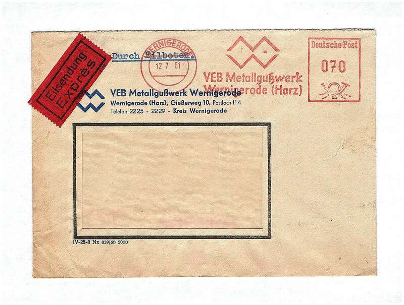 Brief VEB Metallgußwerk Wernigerode Eilsendung Expres DDR 1961