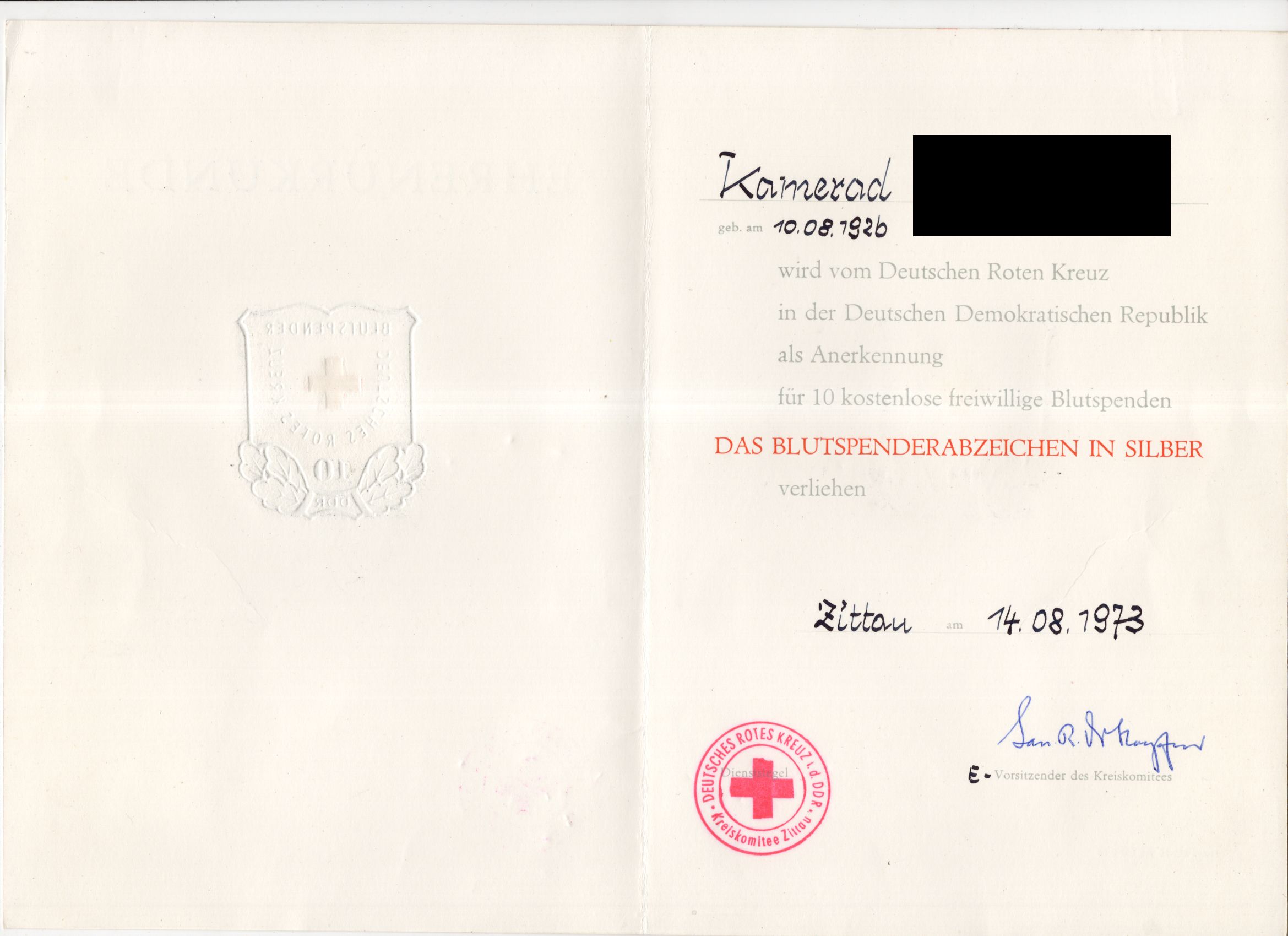 Urkunden Nachlass Rot Kreuz Ehrenurkunde Blutspendeabzeichen alle Stufen