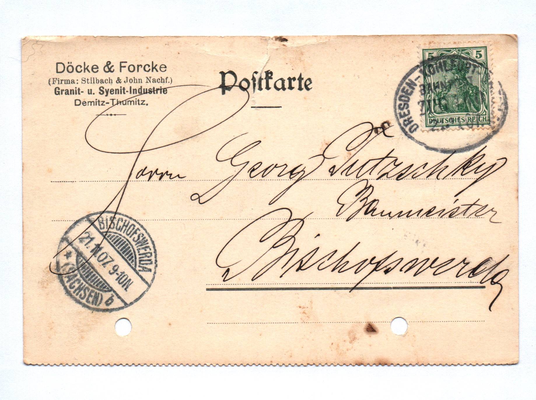 2x Bahnpost Demitz Thumitz 1903 Bischofswerda Postkarte