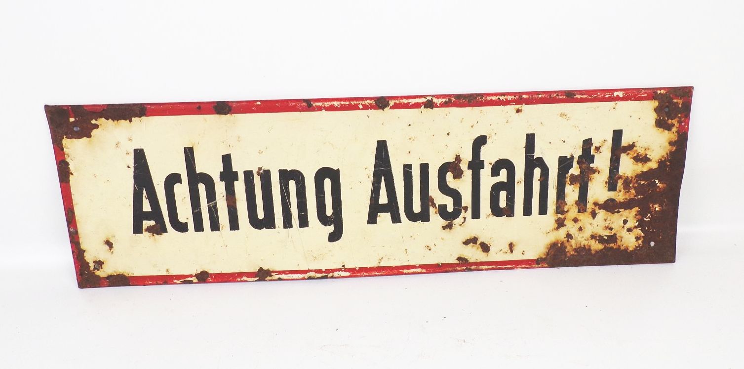 Altes Blechschild Achtung Ausfahrt Oldtimer Garage Werkstatt Haus Schild 