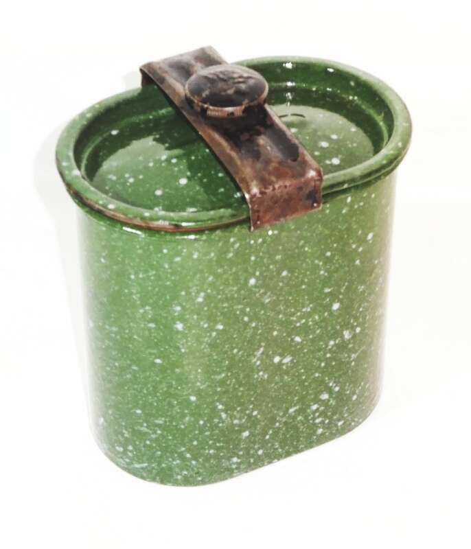 Alter Emaille Behälter Grün Essenbehälter Vorratsdose Vintage Deko 