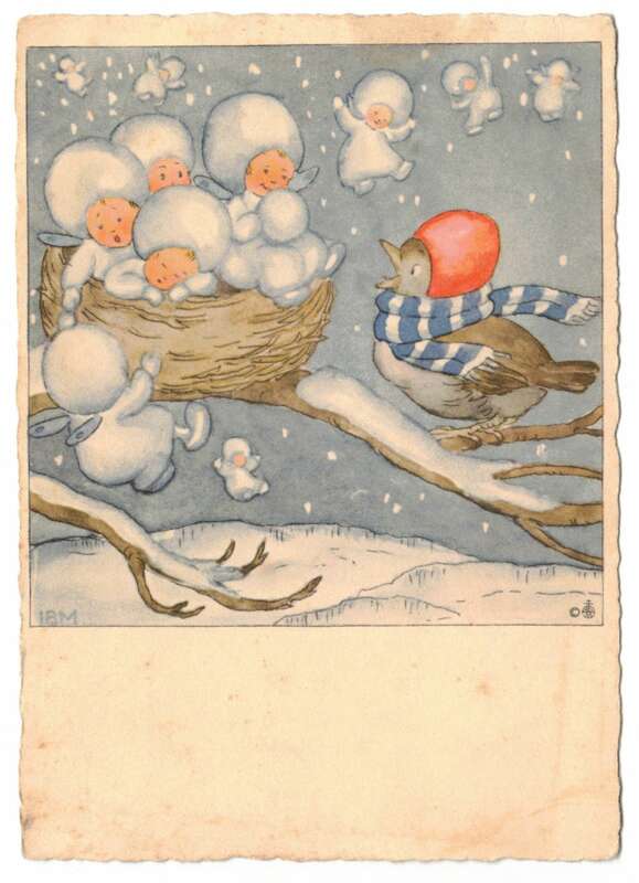 Künstler Ak Schneeflocken Kind Vogel I Bohatta Morpurgo Nr 5303 Fröhliche Weihnachten