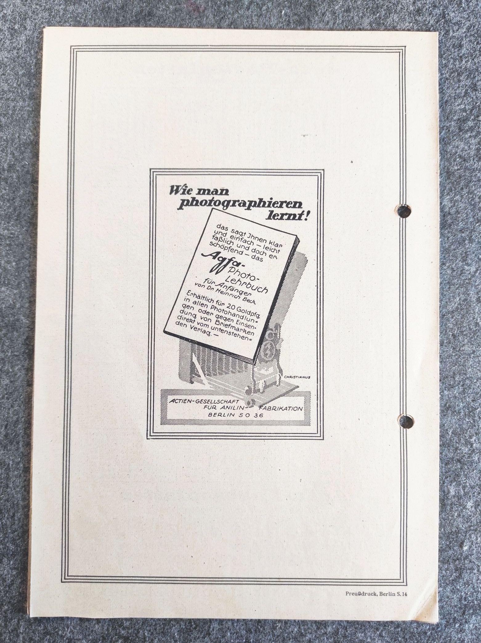 Goldmark Preisliste April 1924 Agfa Foto und Filmmaterial