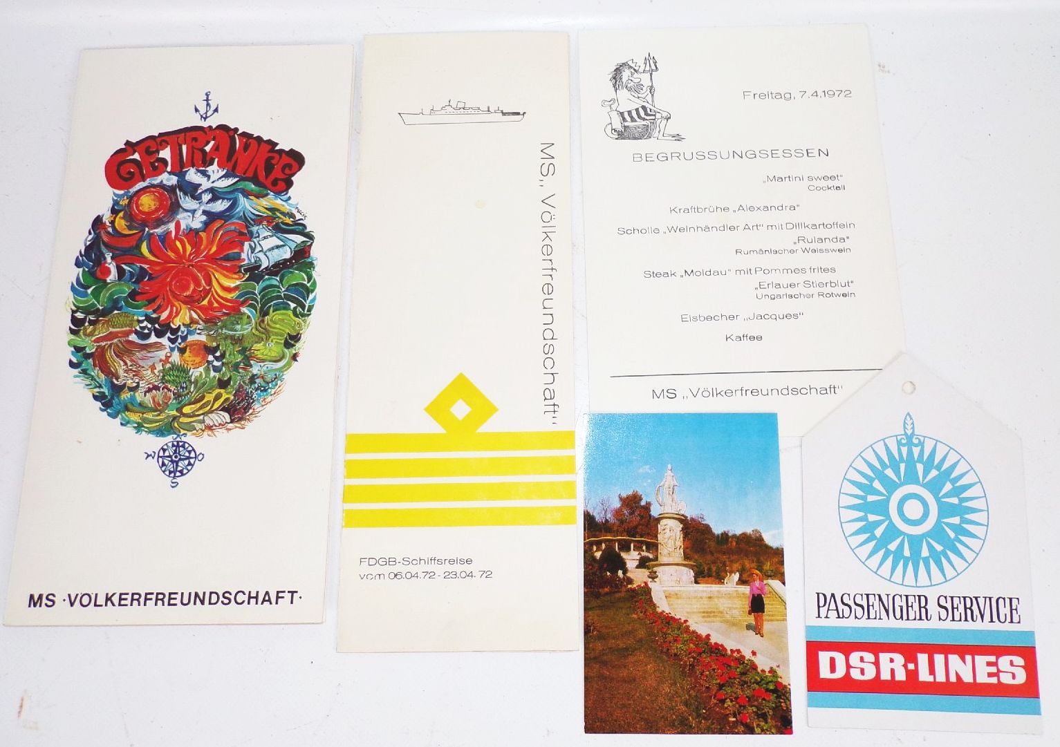 DDR Reise Nachlass MS Völkerfreundschaft Schiffsreise Programm Speisekarten 