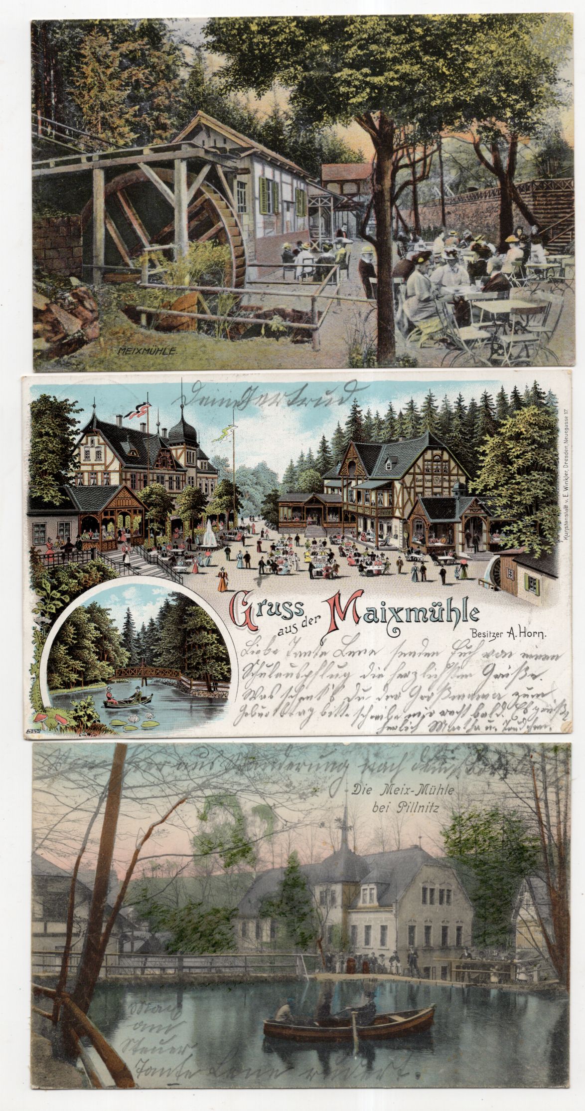3 x Ak Gruss aus der Maixmühle bei Pillnitz 1903 bis 1905 Litho