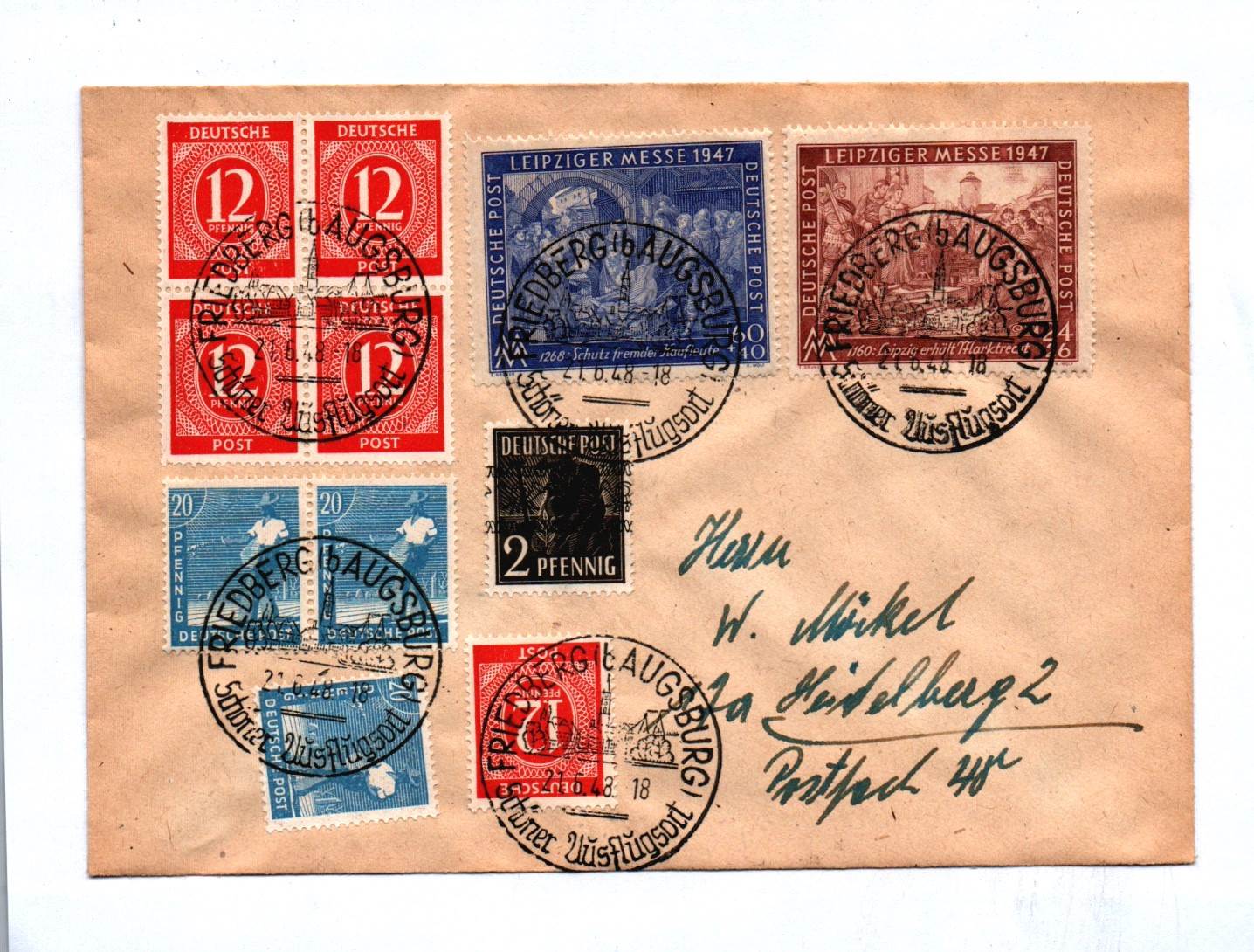 Brief Friedberg Augsburg Mischfrankatur Bizone 1948
