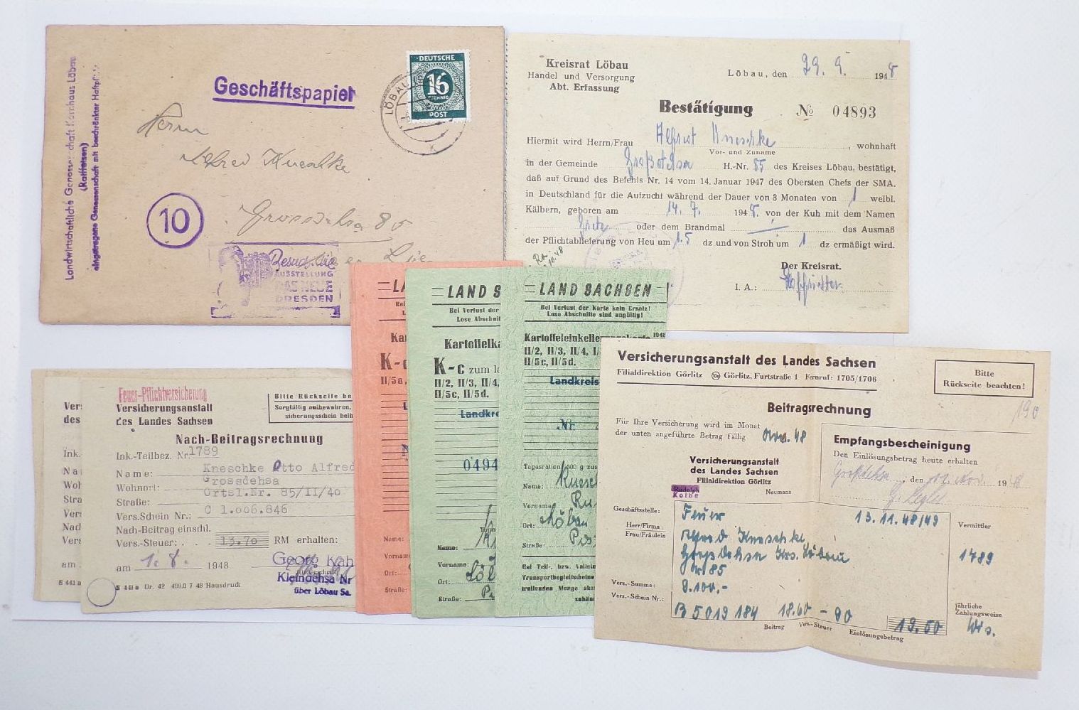 Brief Kornhaus Löbau 1946 Lebensmittelkarten Dokumente Umschlag