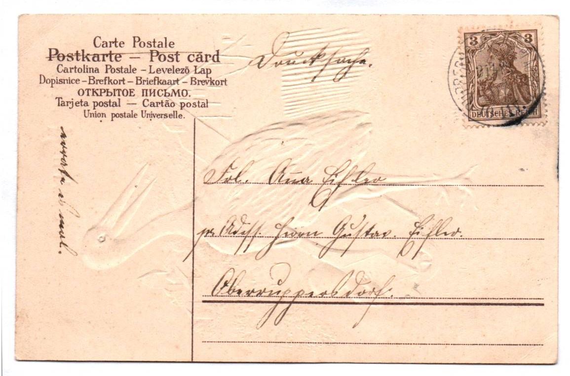 Ansichtskarte Klapperstorch mit Baby Prosit Neujahr 1907 geprägt