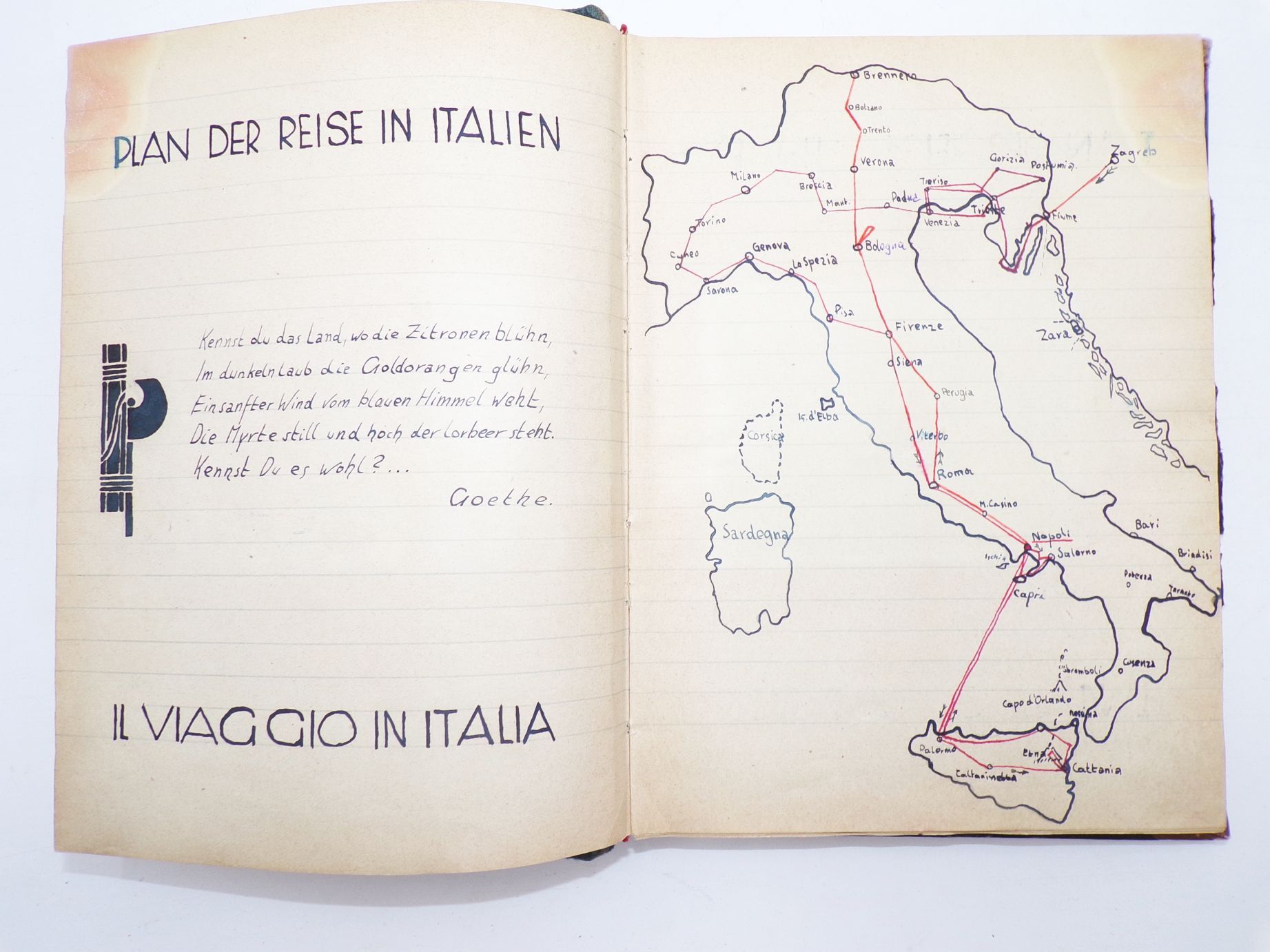 Reisetagebuch Italien 1933 Drittes Reich handgeschrieben mit Postkarten Fotos und Ausschnitten Reisetagebuch Italien 1933 Drittes Reich handgeschrieben mit Postkarten Fotos und Ausschnitten