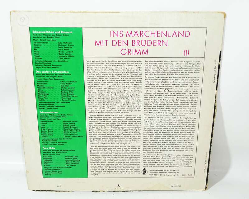 Ins Märchenland mit den Brüdern Grimm I 1965 DDR Märchen Schallplatte 