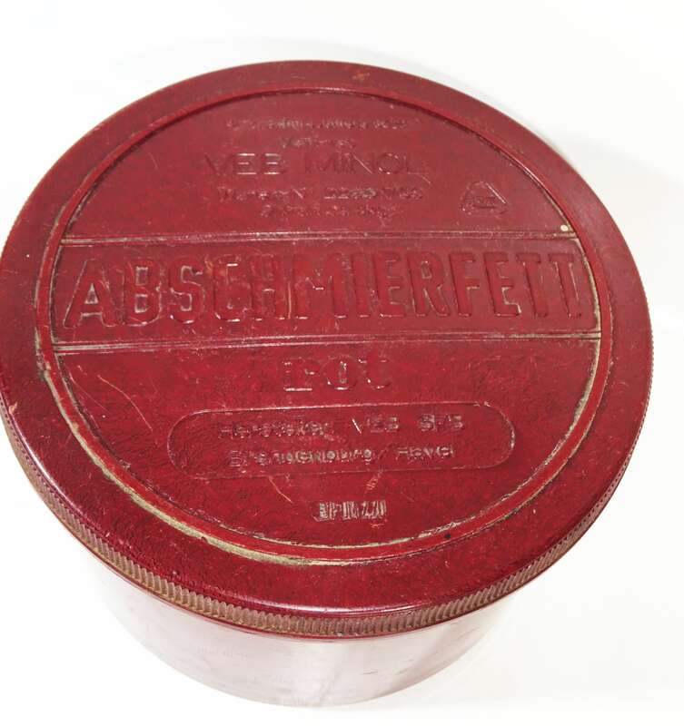VEB Minol Abschmierfett rot Dose Bakelit Garage Deko Werkstatt
