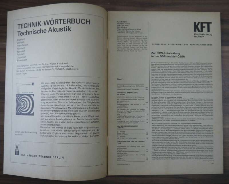 VEB Verlag Beurteilung Skoda 105 S KFT Heft Juni 1978 Gespannbeurteilung MUTS 250 1