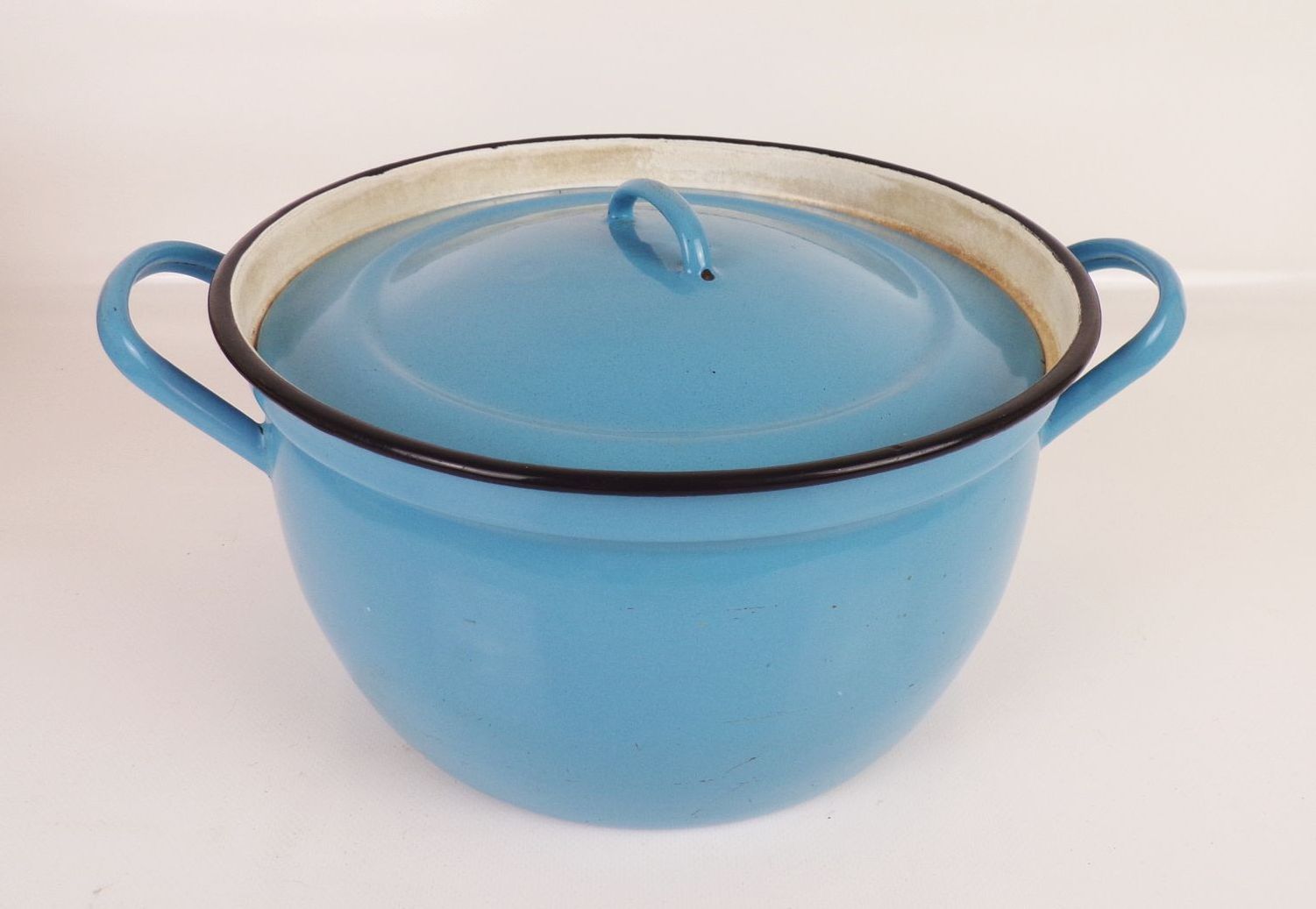 Alter Email Kochtopf blau weiß Deckel Topf Gartendeko Pflanzgefäß Shabby