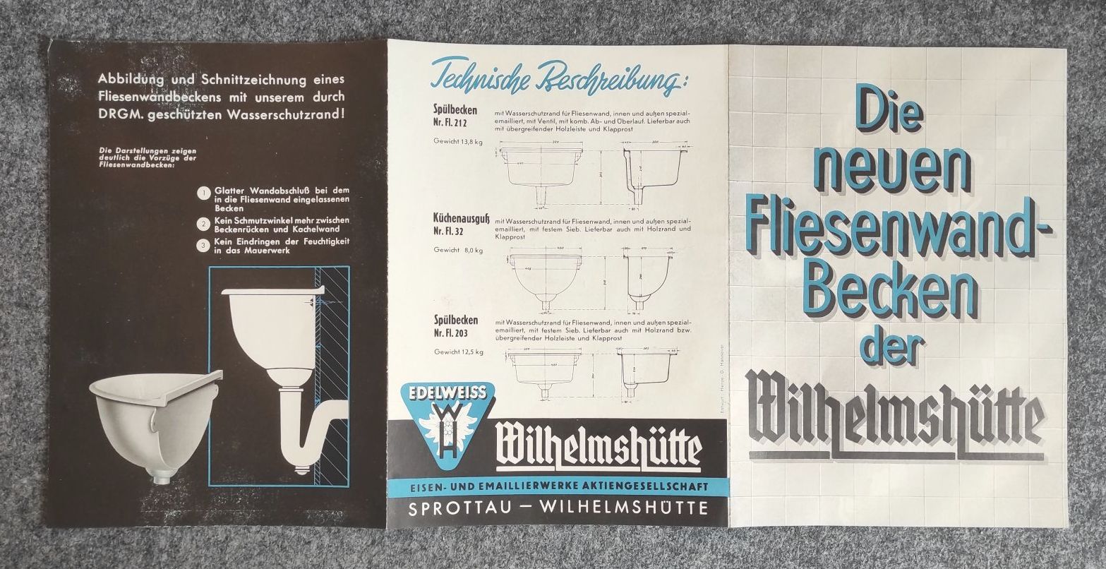 Prospekt Die neuen Fliesenwand Becken der Wilhelmshütte Sprottau Prospekt Die neuen Fliesenwand Becken der Wilhelmshütte Sprottau