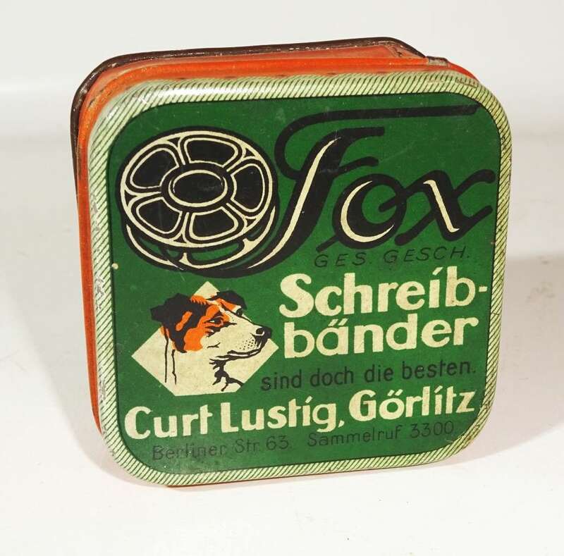 Alte Blechdose Fox Schreibbänder Curt Lustig Görlitz Schreibmaschinen Band 