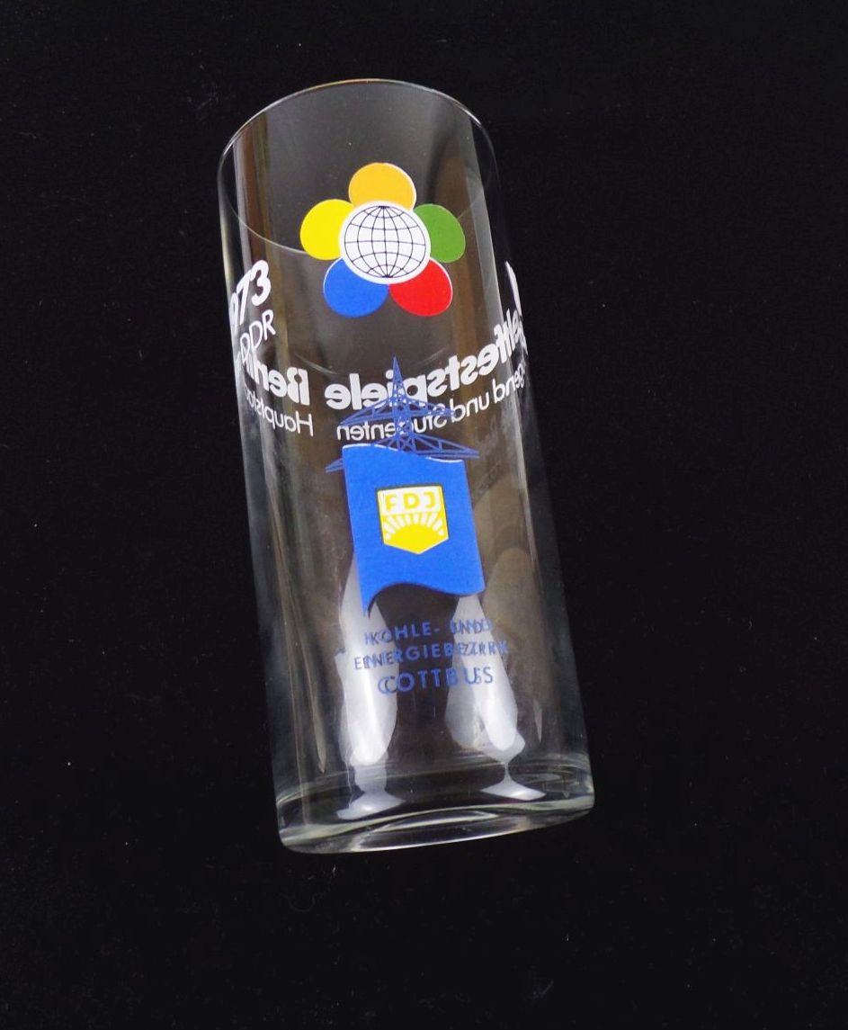 Altes Glas Weltfestspiele Berlin 1973 FDJ Kohle und Energie Bezirk Cottbus